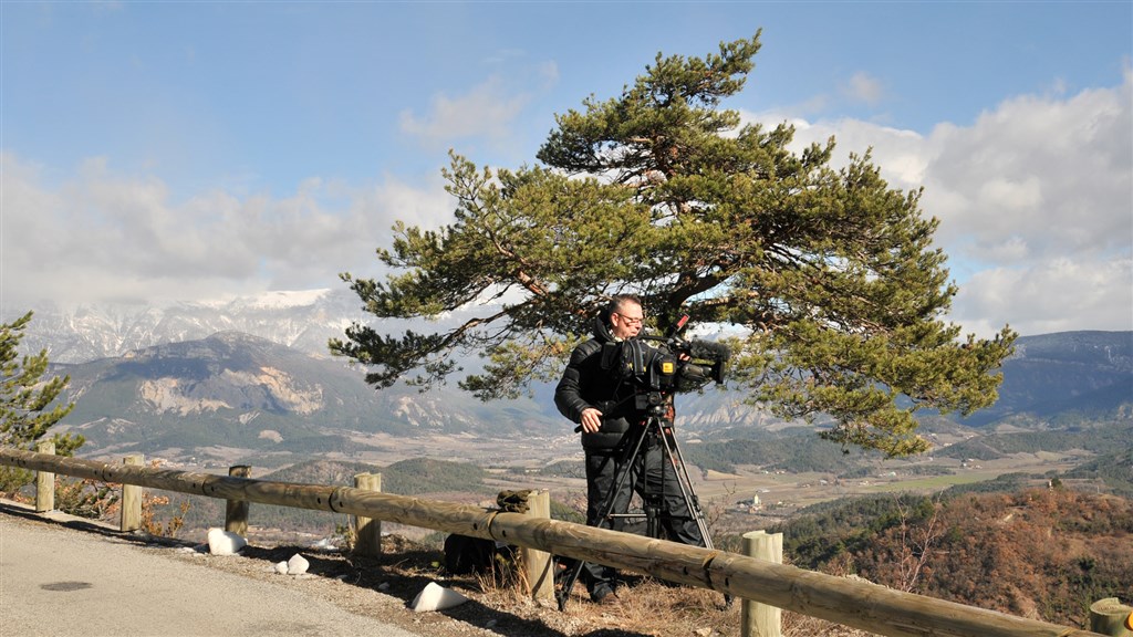 ”Team Fynske Bank Danmark”´s TV-fotograf Michael Kragmann på job i Ardeche i 2018
(Foto: Viggo Johansen, Rallypics.dk)